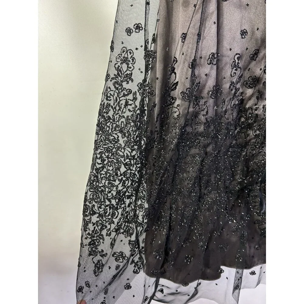 Vintage 90s Metalllic Floral Overlay Spaghetti Dress Whimsigoth Vamp - Picture 6 of 10